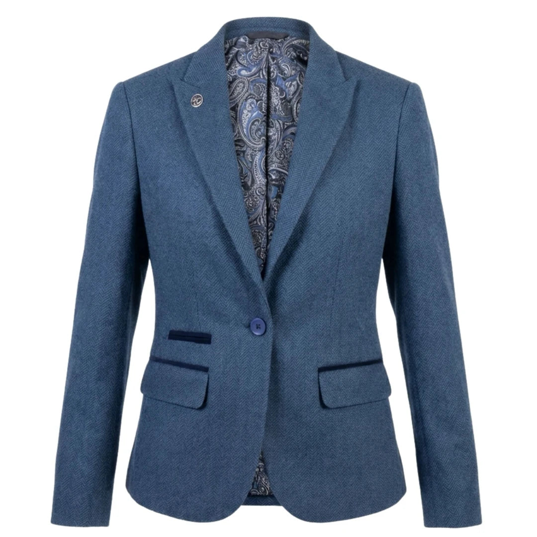 IMW-01 - Women's Blue Tweed Herringbone Blazer Waistcoat-TruClothing