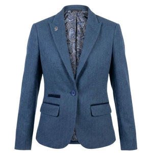 IMW-01 - Women's Blue Tweed Herringbone Blazer Waistcoat-TruClothing