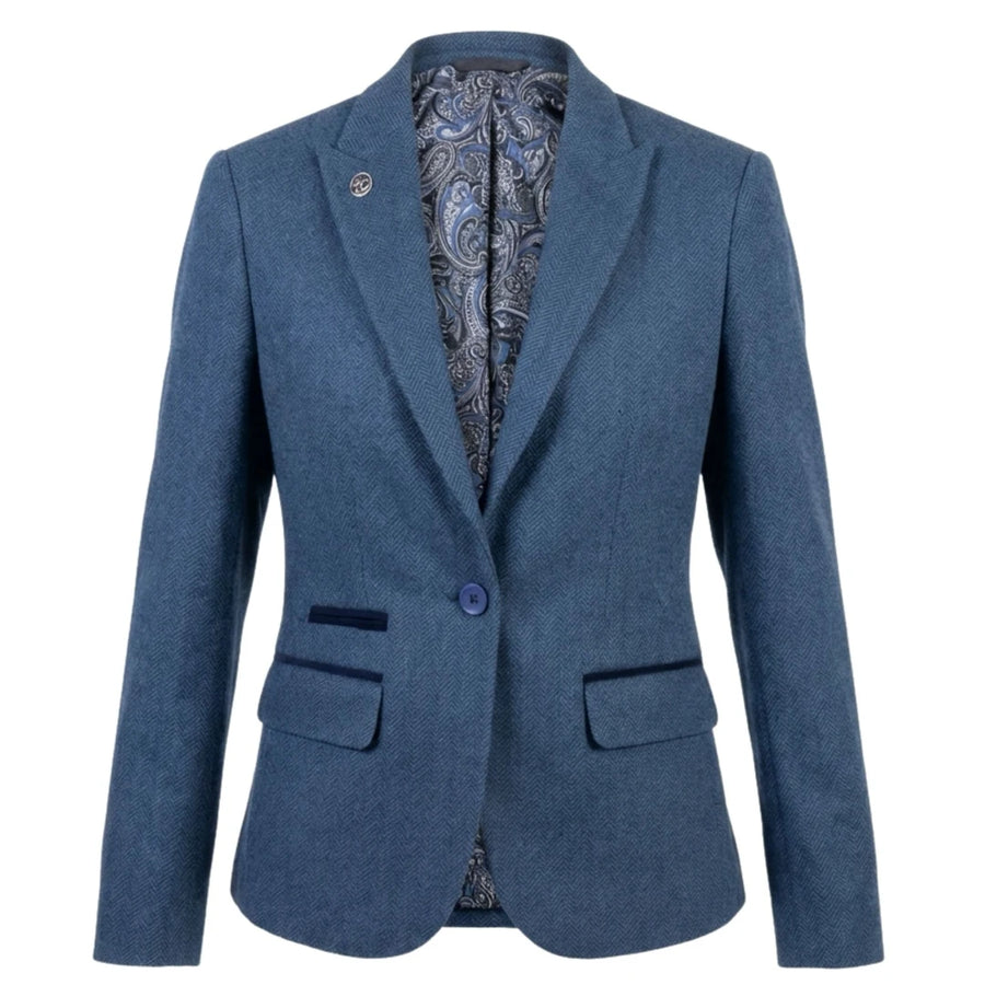 IMW-01 - Women's Blue Tweed Herringbone Blazer Waistcoat-TruClothing