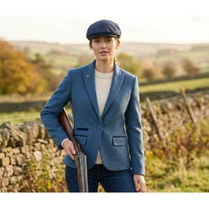IMW-01 - Women's Blue Tweed Herringbone Blazer Waistcoat-TruClothing