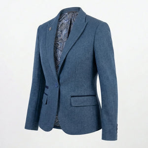 IMW-01 - Women's Blue Tweed Herringbone Blazer Waistcoat-TruClothing