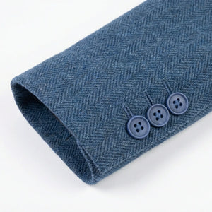 IMW-01 - Women's Blue Tweed Herringbone Blazer Waistcoat-TruClothing