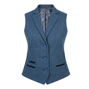 IMW-01 - Women's Blue Tweed Herringbone Blazer Waistcoat-TruClothing