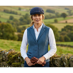IMW-01 - Women's Blue Tweed Herringbone Blazer Waistcoat-TruClothing