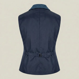 IMW-01 - Women's Blue Tweed Herringbone Blazer Waistcoat-TruClothing