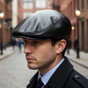 Men's Real Leather Ivy Newsboy Peaked Flat Cap-TruClothing