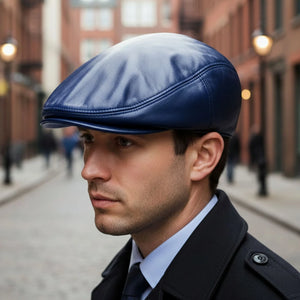 Men's Real Leather Ivy Newsboy Peaked Flat Cap-TruClothing