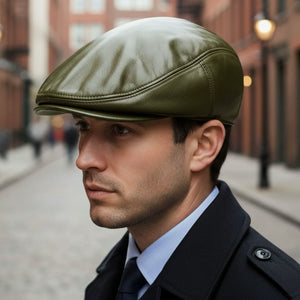 Men's Real Leather Ivy Newsboy Peaked Flat Cap-TruClothing