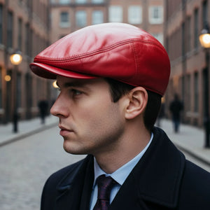 Men's Real Leather Ivy Newsboy Peaked Flat Cap-TruClothing