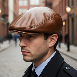 Men's Real Leather Ivy Newsboy Peaked Flat Cap-TruClothing