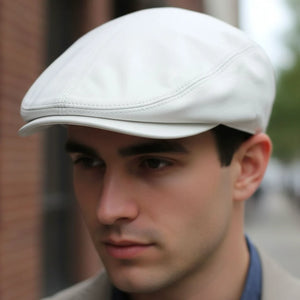 Men's Real Leather Ivy Newsboy Peaked Flat Cap-TruClothing