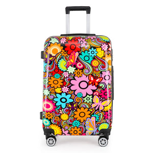 Hard Shell Suitcase Flower Heart Printed Luggage Travel Bag-TruClothing
