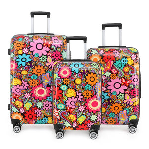 Hard Shell Suitcase Flower Heart Printed Luggage Travel Bag-TruClothing