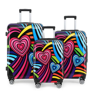 Hard Shell Suitcase Flower Heart Printed Luggage Travel Bag-TruClothing
