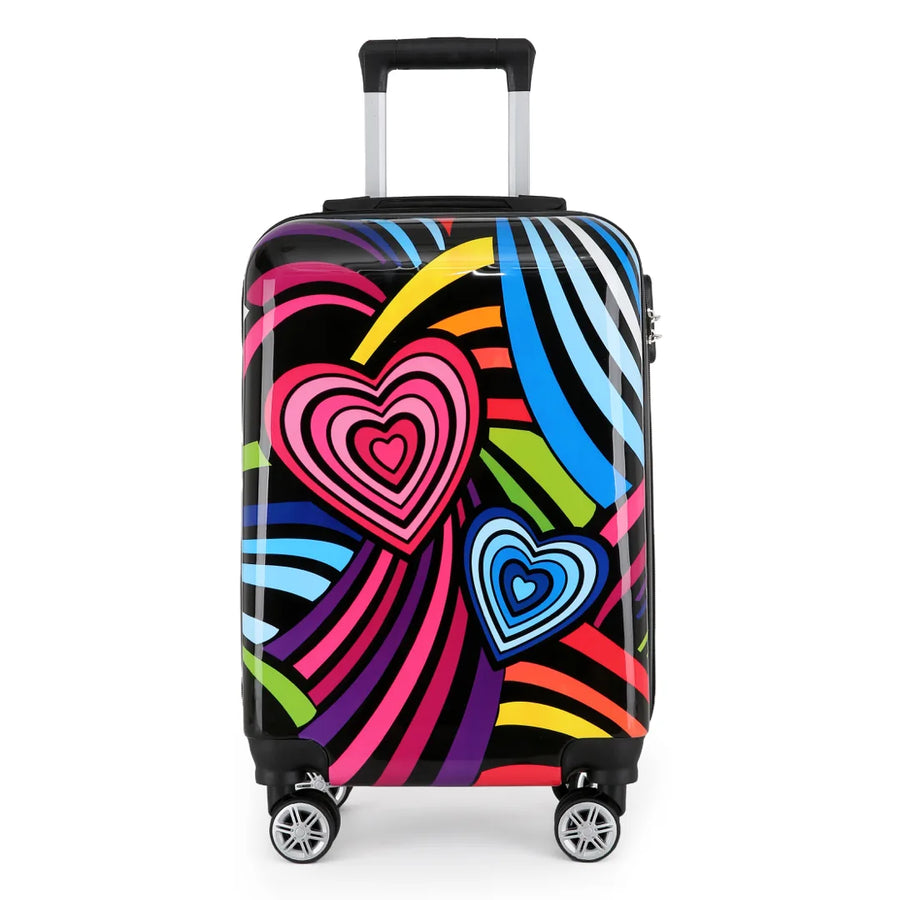 Hard Shell Suitcase Flower Heart Printed Luggage Travel Bag-TruClothing