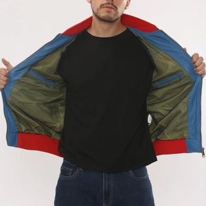 Men's Blue Leather Motorcycle Jacket Biker Bomber-TruClothing