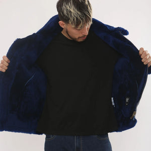 Men's Blue Shearling Leather B3 Aviator Jacket-TruClothing