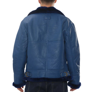 Men's Blue Shearling Leather B3 Aviator Jacket-TruClothing