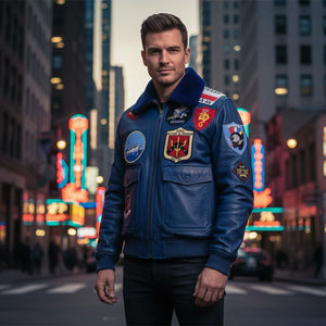 Men's Cowhide Top Gun Maverick Leather Aviator Bomber Jacket-TruClothing