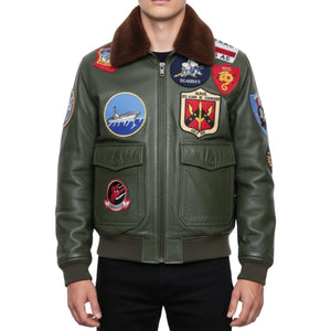 Men's Cowhide Top Gun Maverick Leather Aviator Bomber Jacket-TruClothing
