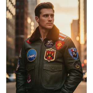 Men's Cowhide Top Gun Maverick Leather Aviator Bomber Jacket-TruClothing