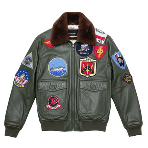 Men's Cowhide Top Gun Maverick Leather Aviator Bomber Jacket-TruClothing
