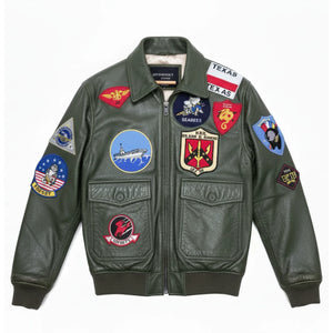 Men's Cowhide Top Gun Maverick Leather Aviator Bomber Jacket-TruClothing