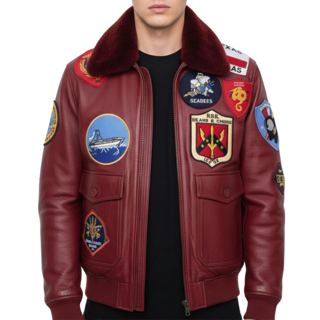 Men's Cowhide Top Gun Maverick Leather Aviator Bomber Jacket-TruClothing