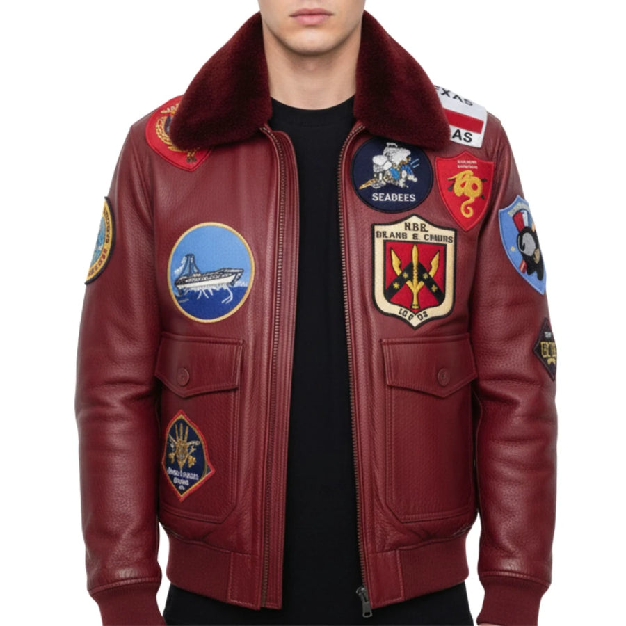 Men's Cowhide Top Gun Maverick Leather Aviator Bomber Jacket-TruClothing