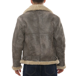 Men's Grey Shearling Leather B3 Aviator Bomber Jacket-TruClothing