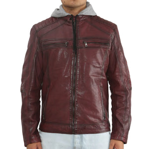 Men's Hooded Biker Lamb Leather Jacket-TruClothing
