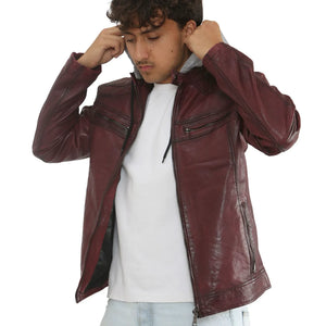 Men's Hooded Biker Lamb Leather Jacket-TruClothing