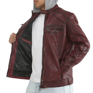 Men's Hooded Biker Lamb Leather Jacket-TruClothing