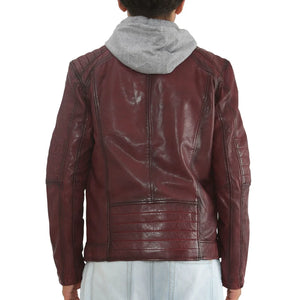 Men's Hooded Biker Lamb Leather Jacket-TruClothing