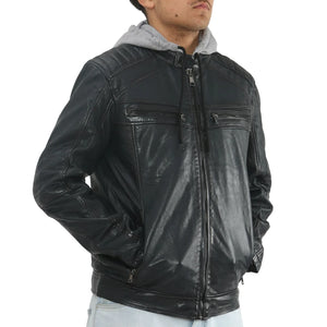 Men's Hooded Biker Lamb Leather Jacket-TruClothing