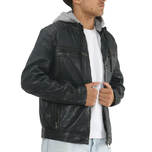 Men's Hooded Biker Lamb Leather Jacket-TruClothing