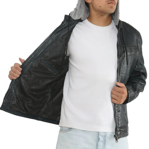 Men's Hooded Biker Lamb Leather Jacket-TruClothing