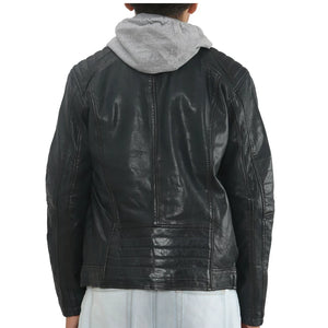 Men's Hooded Biker Lamb Leather Jacket-TruClothing