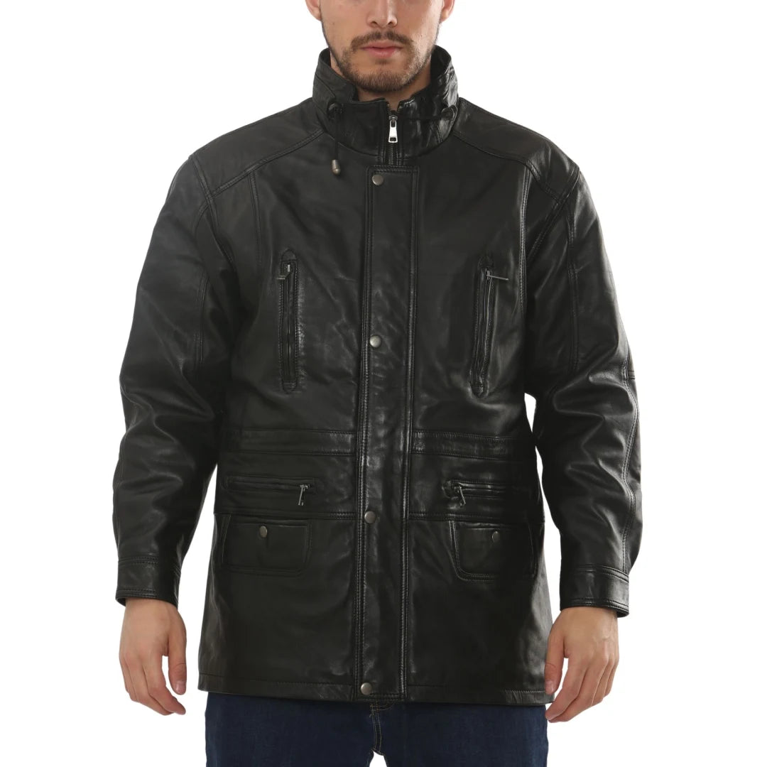 Men's Lambskin Leather Mid Length Jacket-TruClothing
