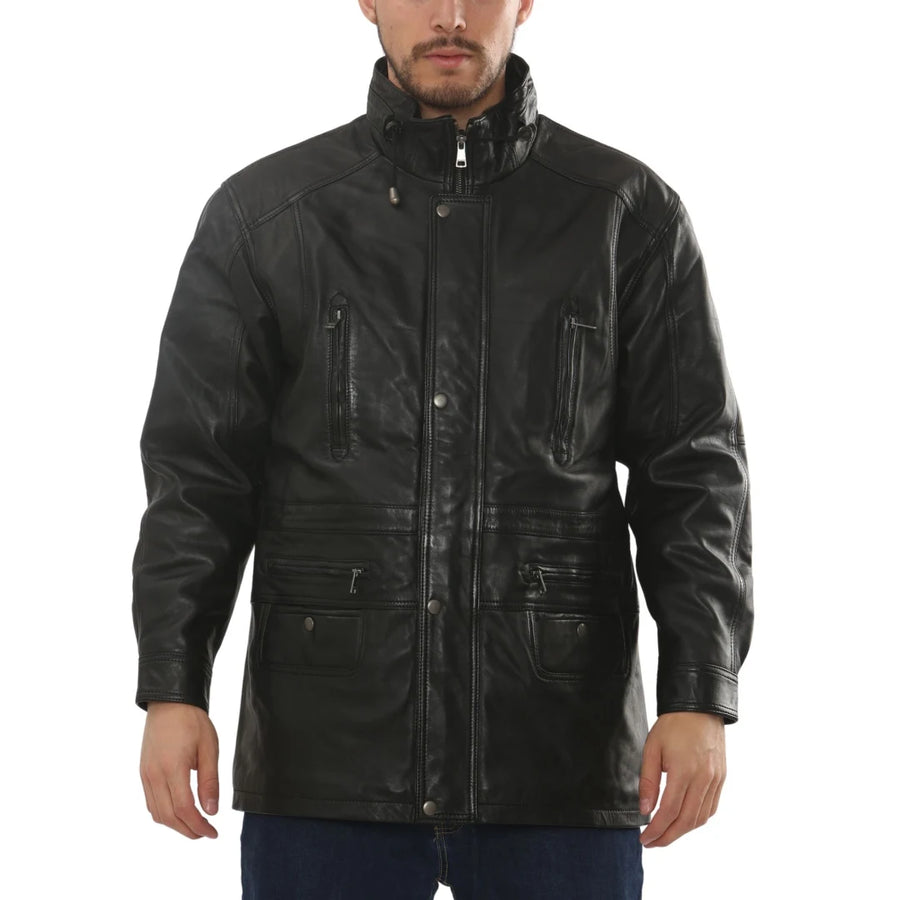 Men's Lambskin Leather Mid Length Jacket-TruClothing