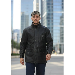 Men's Lambskin Leather Mid Length Jacket-TruClothing