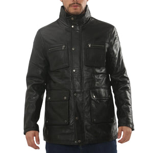 Men's Lambskin Leather Stand Collar Field Jacket-TruClothing