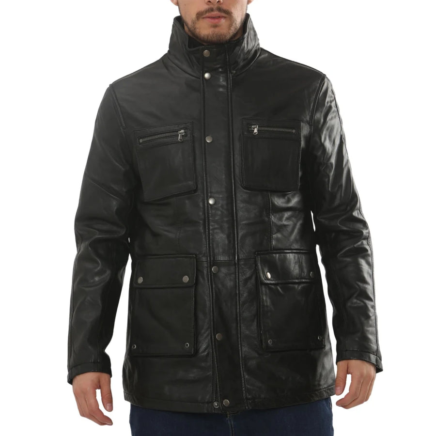 Men's Lambskin Leather Stand Collar Field Jacket-TruClothing