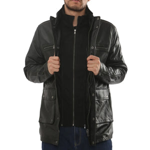 Men's Lambskin Leather Stand Collar Field Jacket-TruClothing