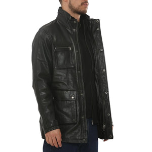 Men's Lambskin Leather Stand Collar Field Jacket-TruClothing