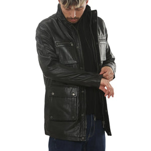 Men's Lambskin Leather Stand Collar Field Jacket-TruClothing