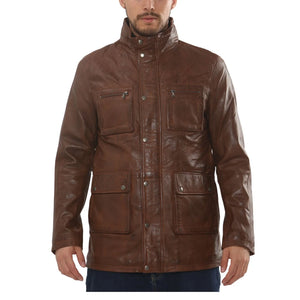 Men's Lambskin Leather Stand Collar Field Jacket-TruClothing