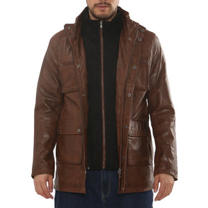 Men's Lambskin Leather Stand Collar Field Jacket-TruClothing