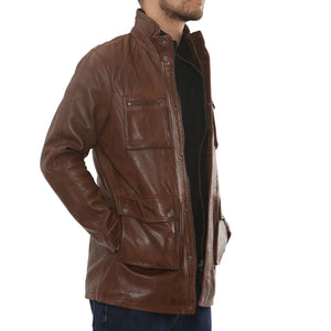 Men's Lambskin Leather Stand Collar Field Jacket-TruClothing