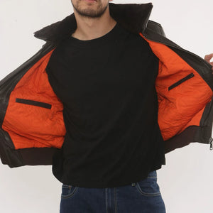 Men's Leather Bomber Jacket Fur Collar Aviator Coat-TruClothing